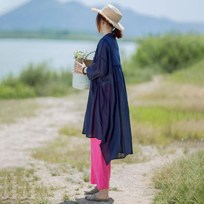 Solid Color Irregular Hem Casual Loose Shirt