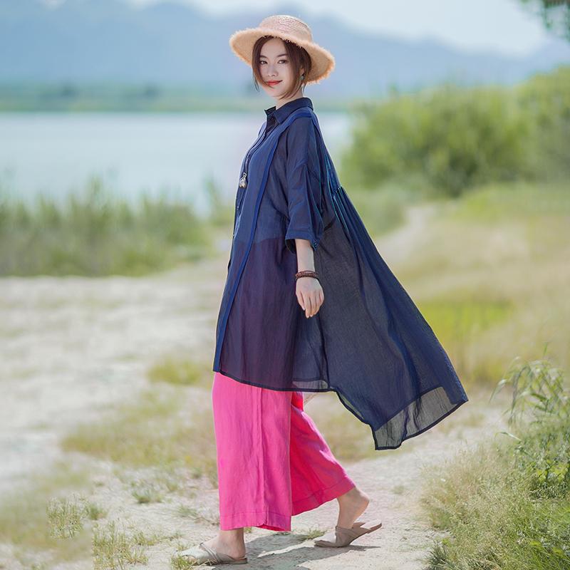 Solid Color Irregular Hem Casual Loose Shirt