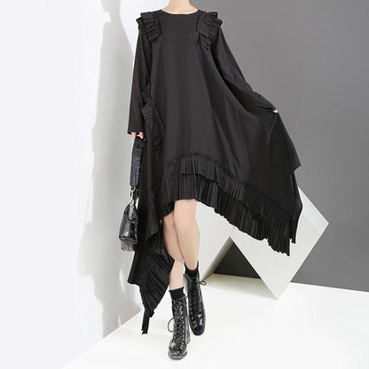 Solid Color Irregular Pleated Spliced Loose Dress