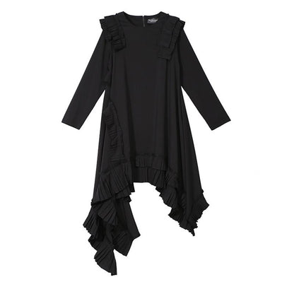 Solid Color Irregular Pleated Spliced Loose Dress