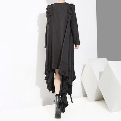 Solid Color Irregular Pleated Spliced Loose Dress