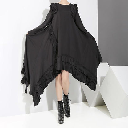 Solid Color Irregular Pleated Spliced Loose Dress