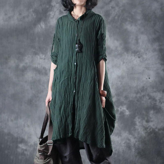 Solid Color Pleated Long Sleeve Shirt