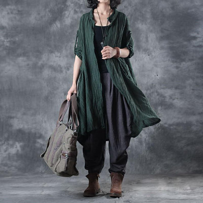 Solid Color Pleated Long Sleeve Shirt
