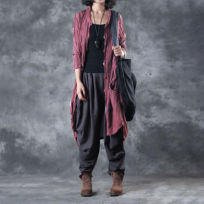 Solid Color Pleated Long Sleeve Shirt