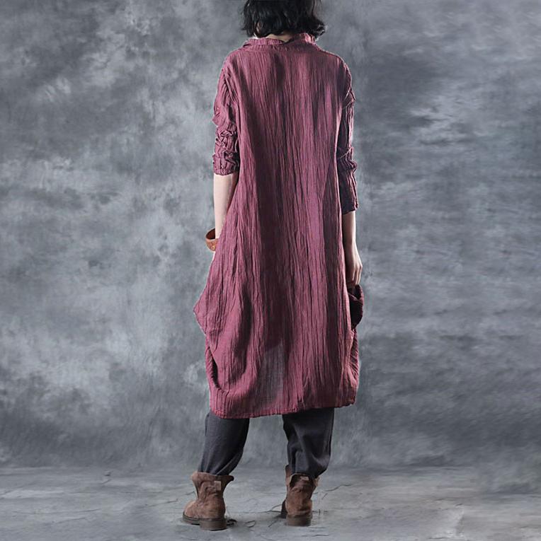 Solid Color Pleated Long Sleeve Shirt