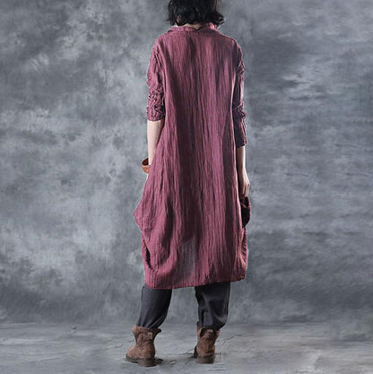 Solid Color Pleated Long Sleeve Shirt