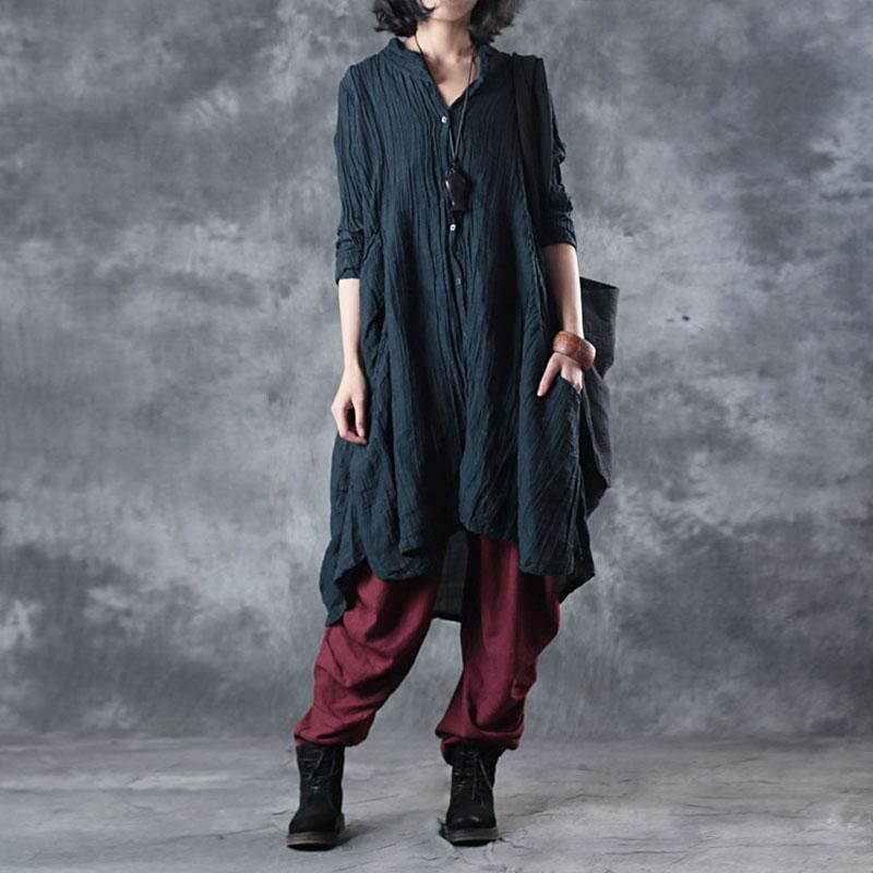 Solid Color Pleated Long Sleeve Shirt