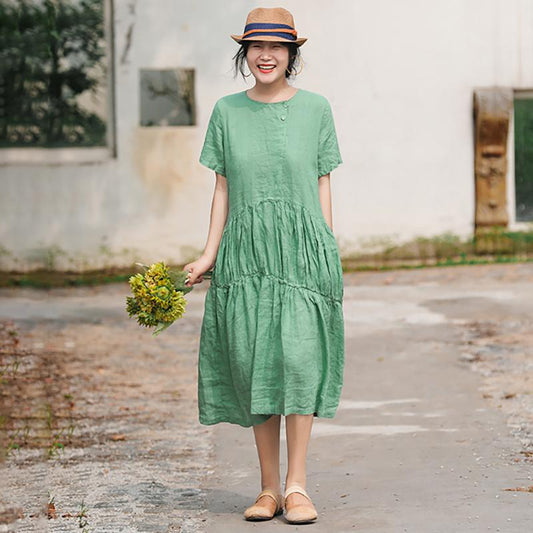 Solid Color Pleated Spliced Casual Dress