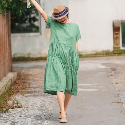 Solid Color Pleated Spliced Casual Dress