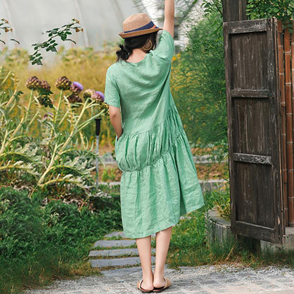 Solid Color Pleated Spliced Casual Dress