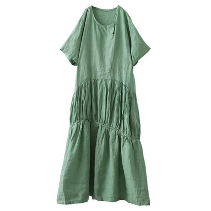 Solid Color Pleated Spliced Casual Dress