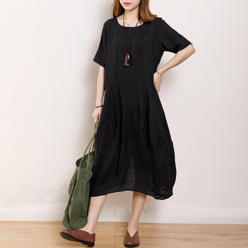 Solid Color Pleated Summer Loose Dress