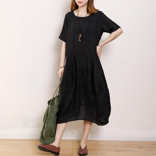 Solid Color Pleated Summer Loose Dress