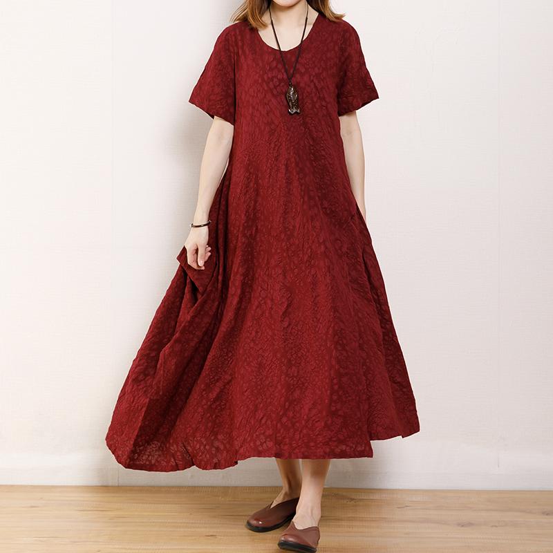 Solid Color Round Neck Short Sleeve Dress