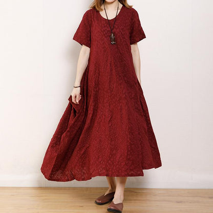 Solid Color Round Neck Short Sleeve Dress