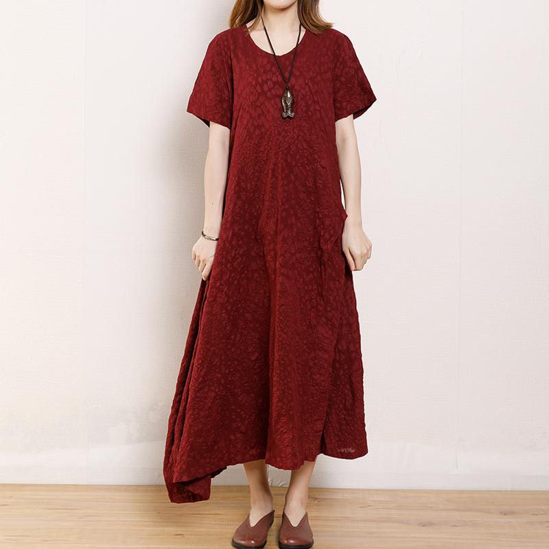 Solid Color Round Neck Short Sleeve Dress