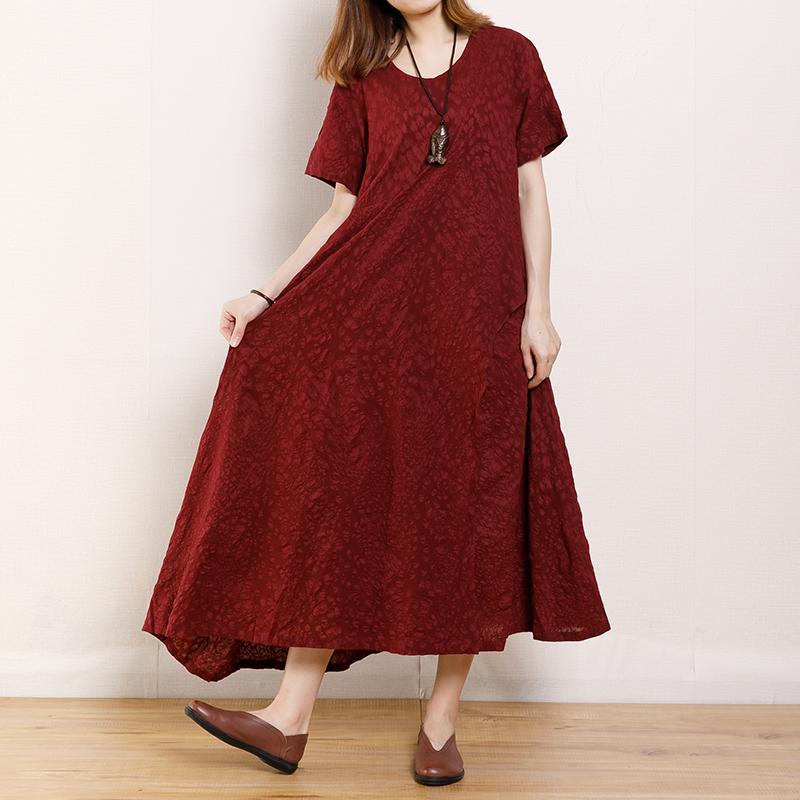 Solid Color Round Neck Short Sleeve Dress