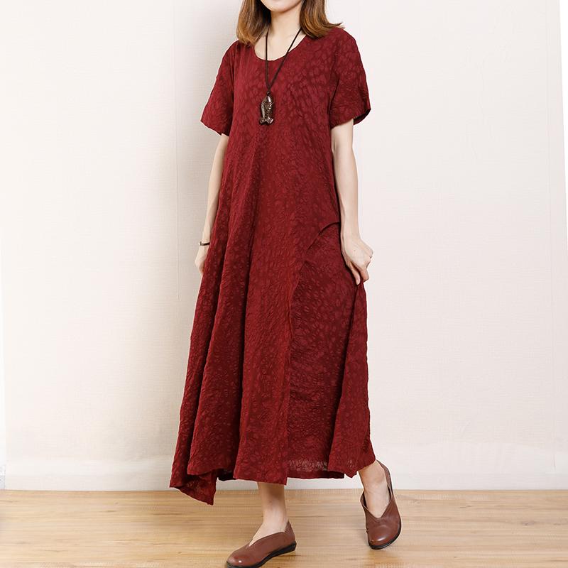 Solid Color Round Neck Short Sleeve Dress