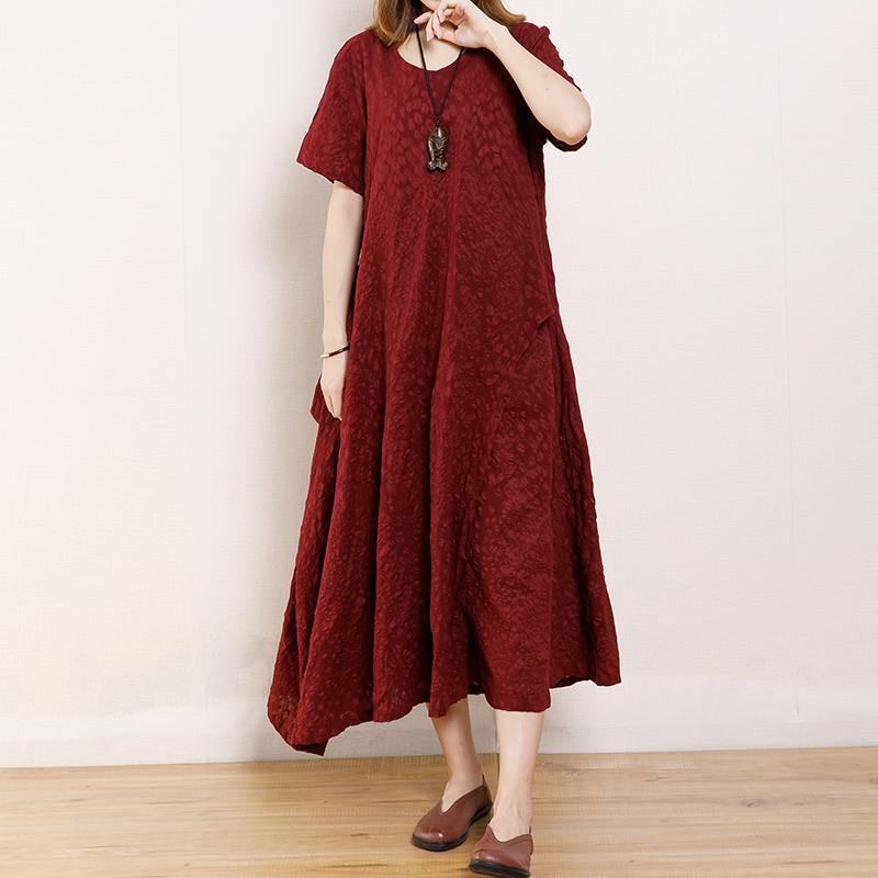 Solid Color Round Neck Short Sleeve Dress