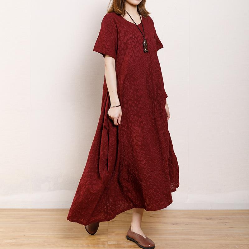 Solid Color Round Neck Short Sleeve Dress