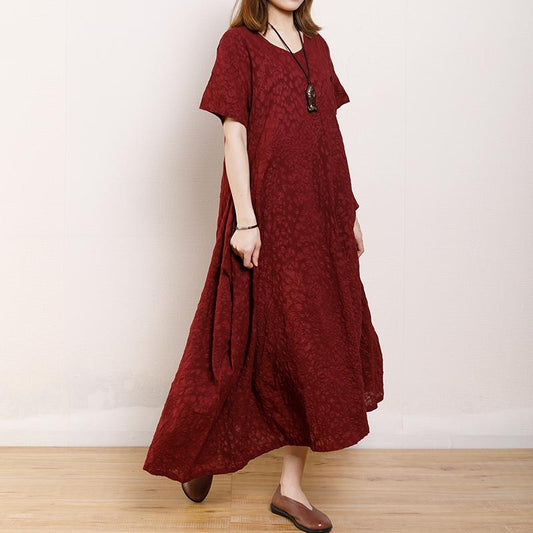 Solid Color Round Neck Short Sleeve Dress