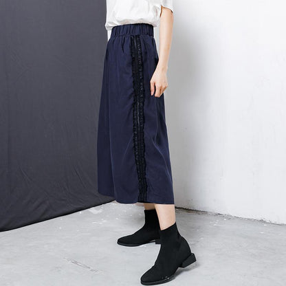 Solid Color Side Lace Spliced Wide Leg Pants