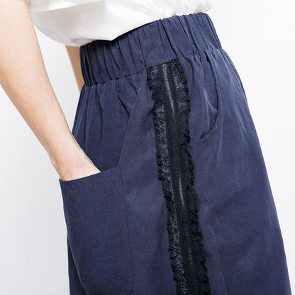 Solid Color Side Lace Spliced Wide Leg Pants