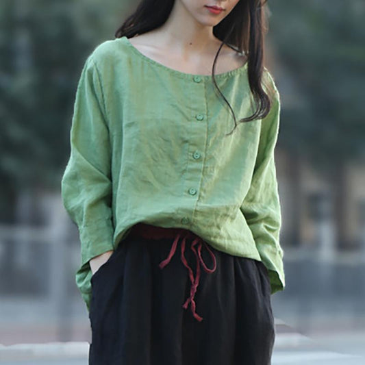 Solid Color Single Breasted Reversible Blouse