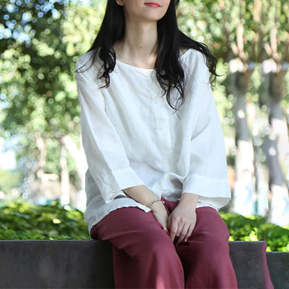 Solid Color Single Breasted Reversible Blouse
