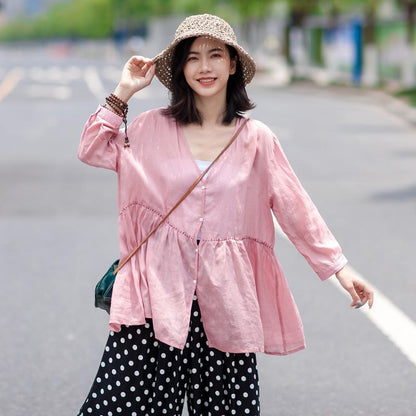 Solid Color Single Breasted Thin Blouse
