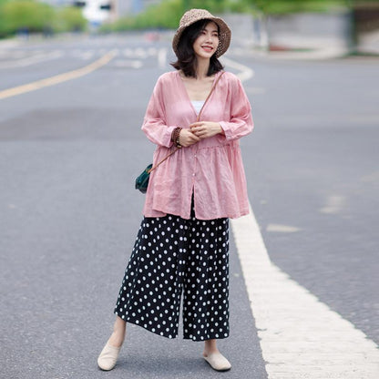 Solid Color Single Breasted Thin Blouse