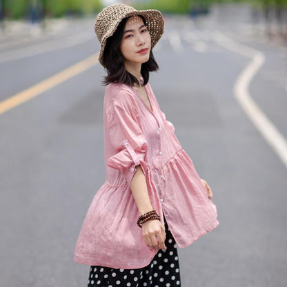 Solid Color Single Breasted Thin Blouse