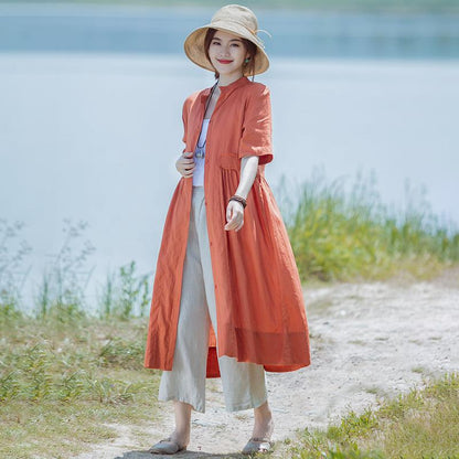 Solid Color Spliced Casual Single Breasted Dress