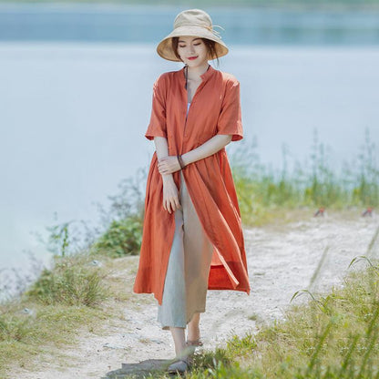 Solid Color Spliced Casual Single Breasted Dress