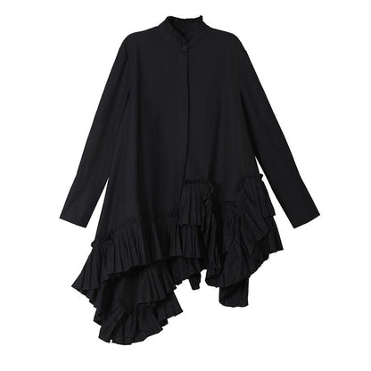 Solid Color Spliced Pleated Hem Loose Dress
