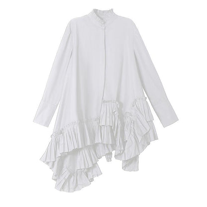 Solid Color Spliced Pleated Hem Loose Dress