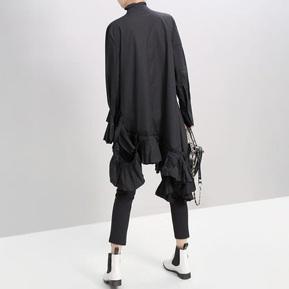 Solid Color Spliced Pleated Hem Loose Dress
