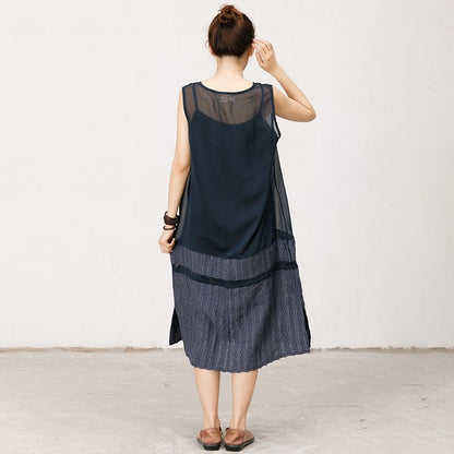 Solid Color Spliced Sleeveless Soft Dress