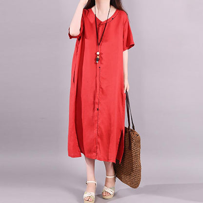 Solid Color Split Hem Casual Midi Dress