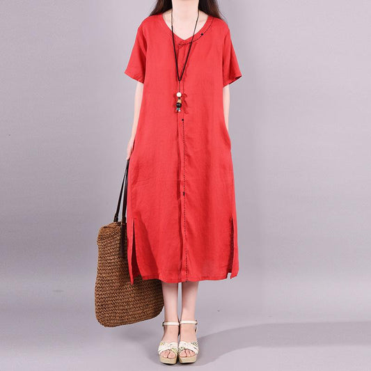 Solid Color Split Hem Casual Midi Dress