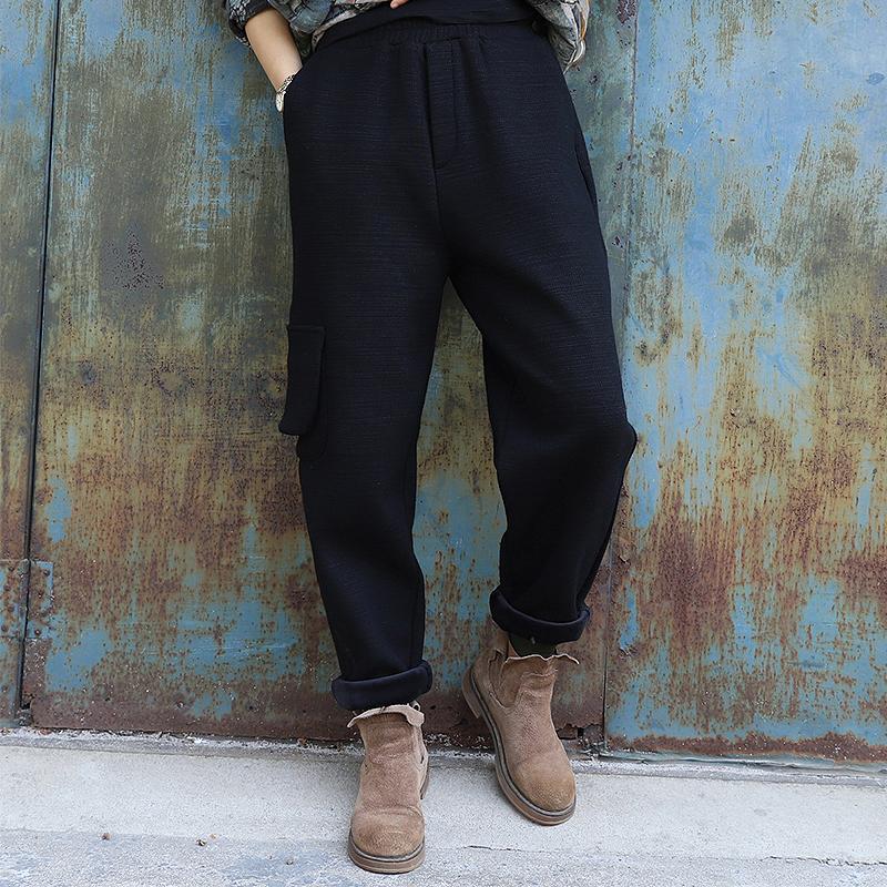 Solid Color Thick Warm Casual Pants