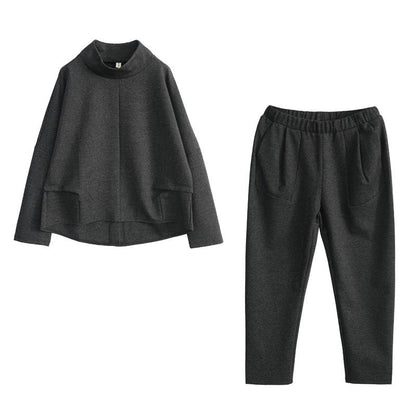 Solid Color Turtleneck Top And Harem Pants