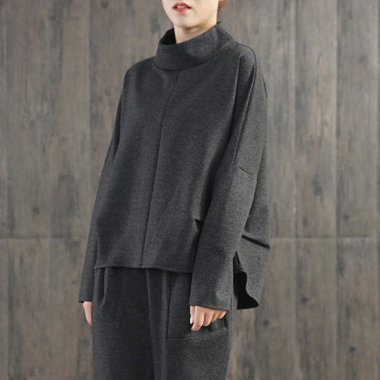 Solid Color Turtleneck Top And Harem Pants