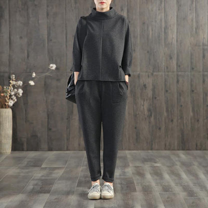 Solid Color Turtleneck Top And Harem Pants