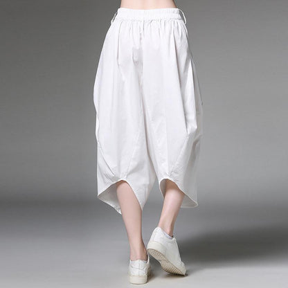 Solid Cotton Loose Calf-Length Plus Size Harem Pants