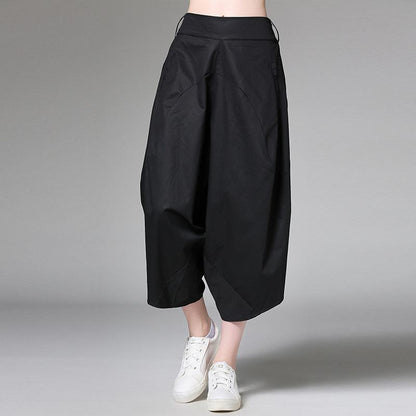 Solid Cotton Loose Calf-Length Plus Size Harem Pants