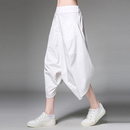 Solid Cotton Loose Calf-Length Plus Size Harem Pants