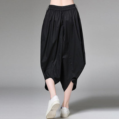 Solid Cotton Loose Calf-Length Plus Size Harem Pants