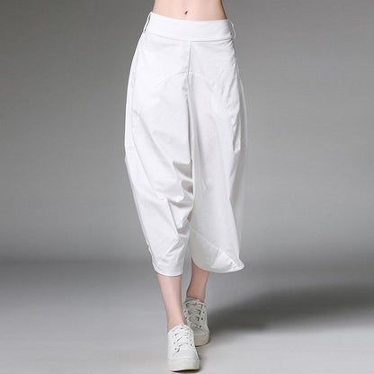 Solid Cotton Loose Calf-Length Plus Size Harem Pants